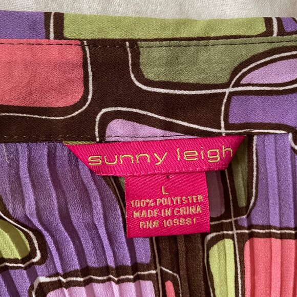 Retro Geometric Square Pleated Blouse 3/4 Bell Sleeves - Picture 10 of 12